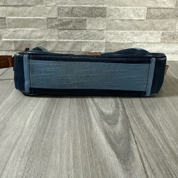 Kate Spade Denim Stripe Crossbody Camera Bag- leather Strap- Blue Brown Gold - Picture 5 of 11